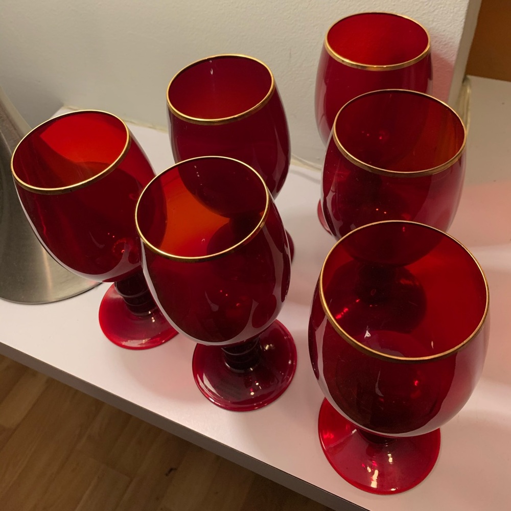 Set of 6 Ruby Glass Goblets
